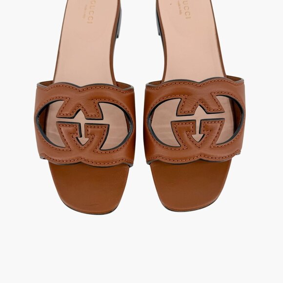 Gucci Cosmos Interlocking G Cutout Slide Sandals Brown Size 38 US 8 Women's - Picture 4 of 15